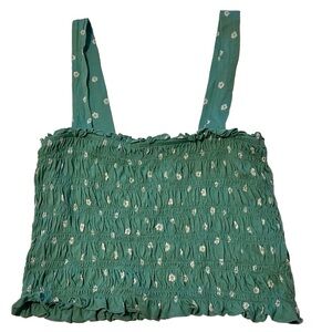 American Eagle Outfitters Green Smocked Floral Crop Tank Top Size Small Boho